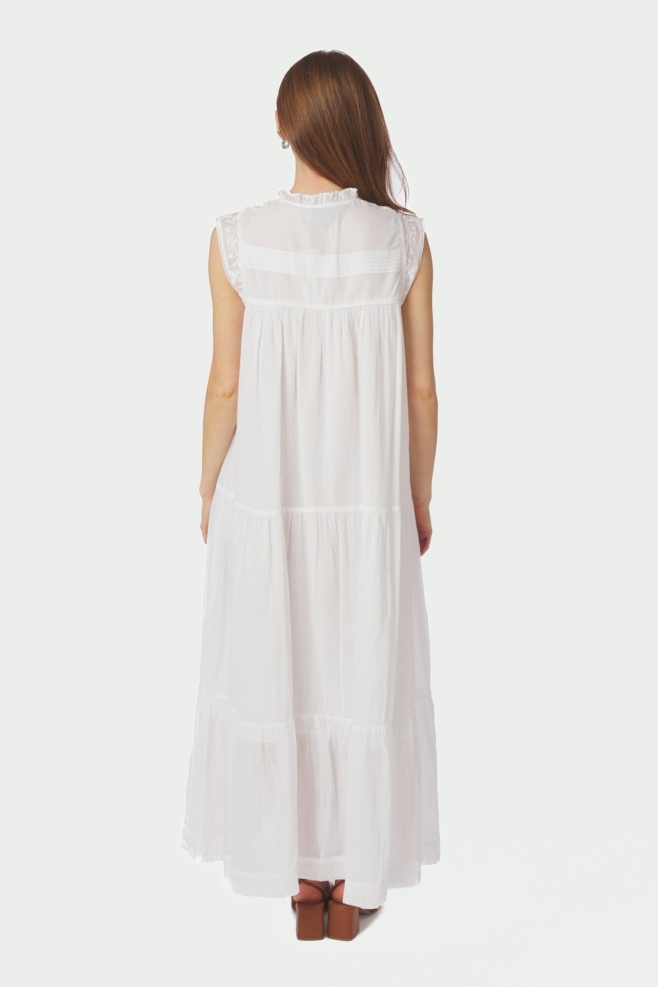 Veana S Voile lang kjole - hvid